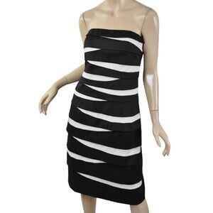 Joseph Ribkoff Womens Cocktail Dress Size 6 Asymmetric Tiered Taffeta Strapless